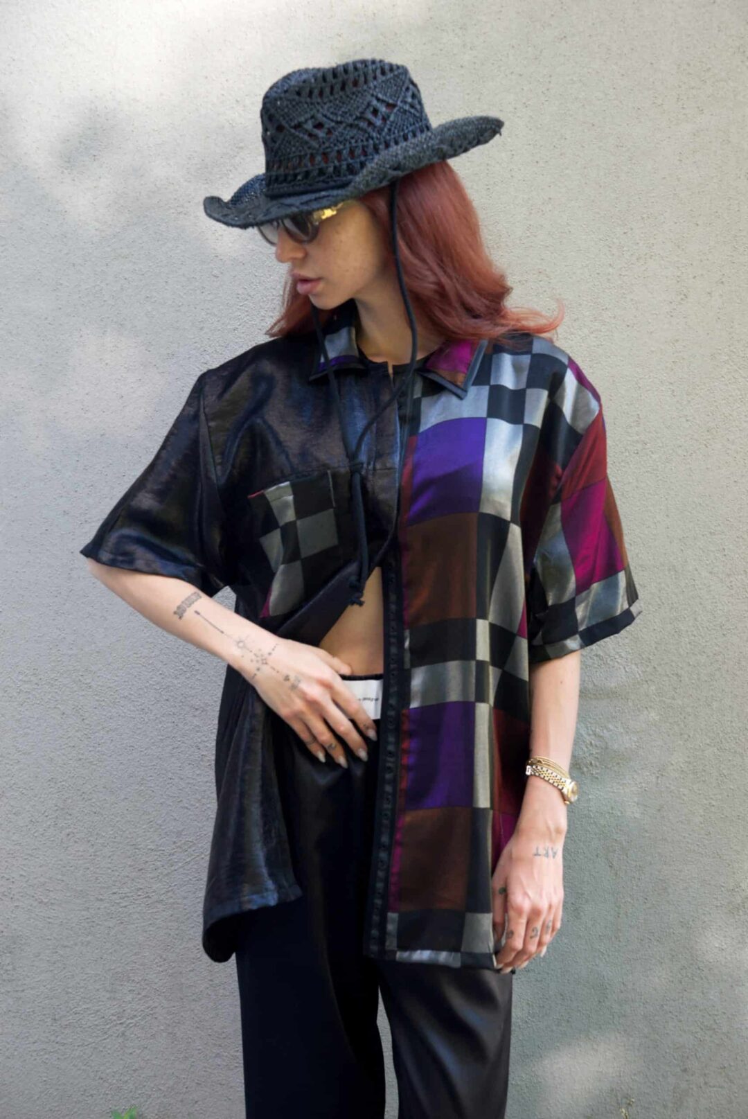 Πουκαμίσα σατέν print vintage/black .