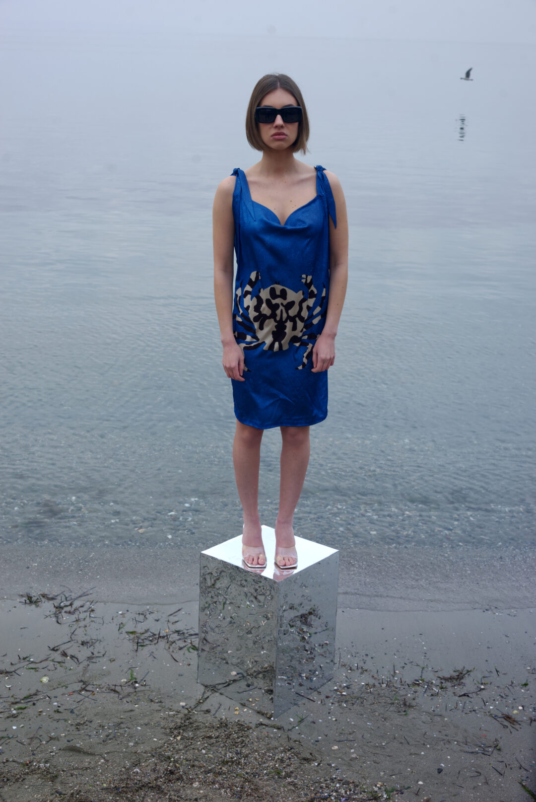 Φόρεμα σατέν print καβουράκι .