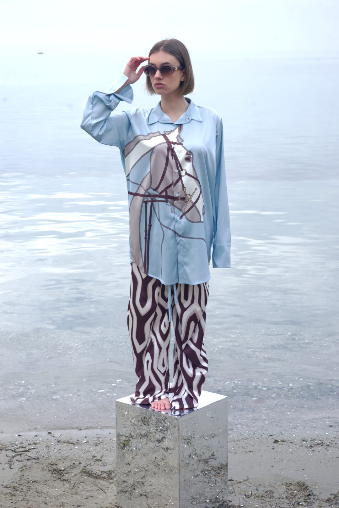 Πουκάμισο σατέν μακρυμάνικο print horse .