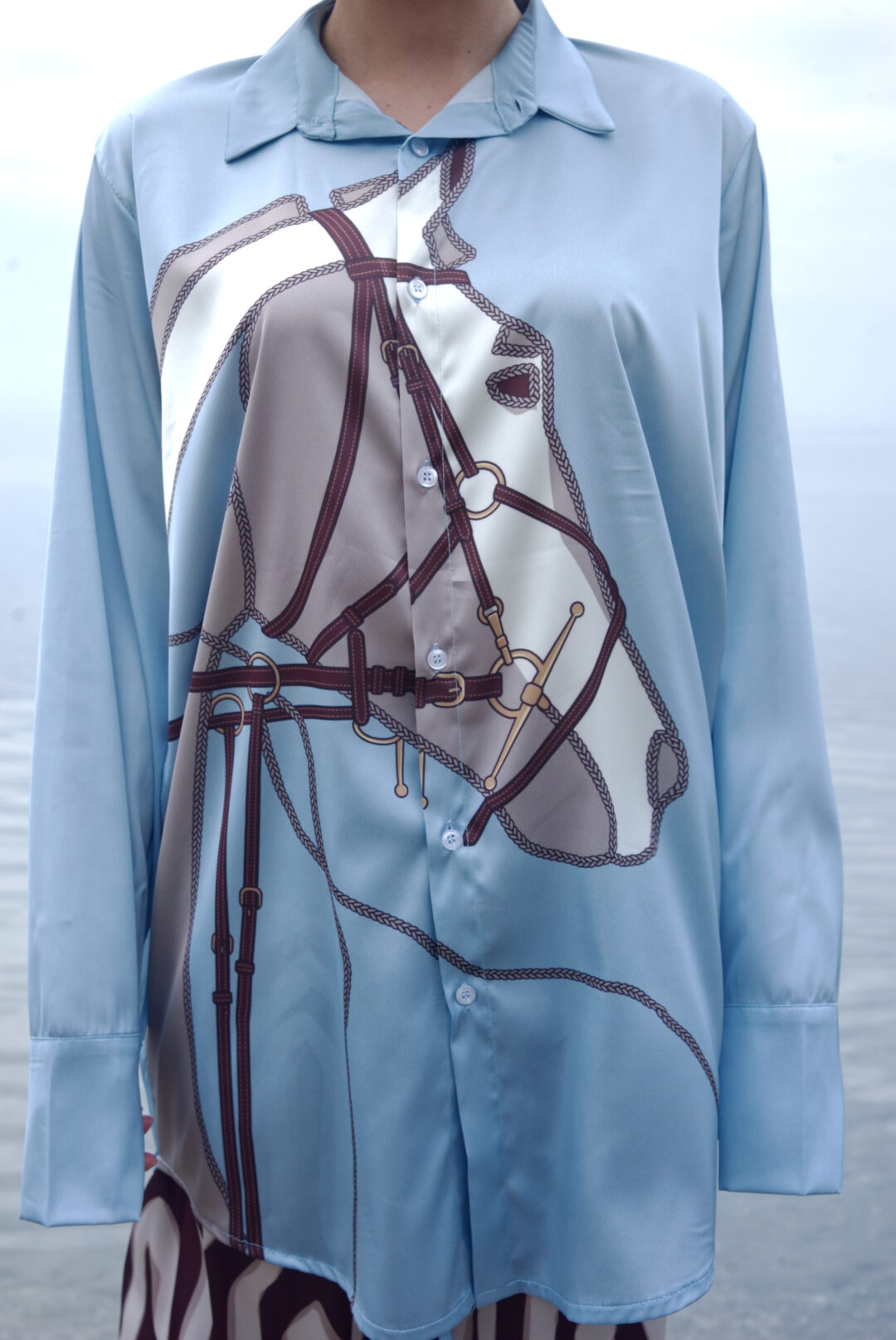 Πουκάμισο σατέν μακρυμάνικο print horse .