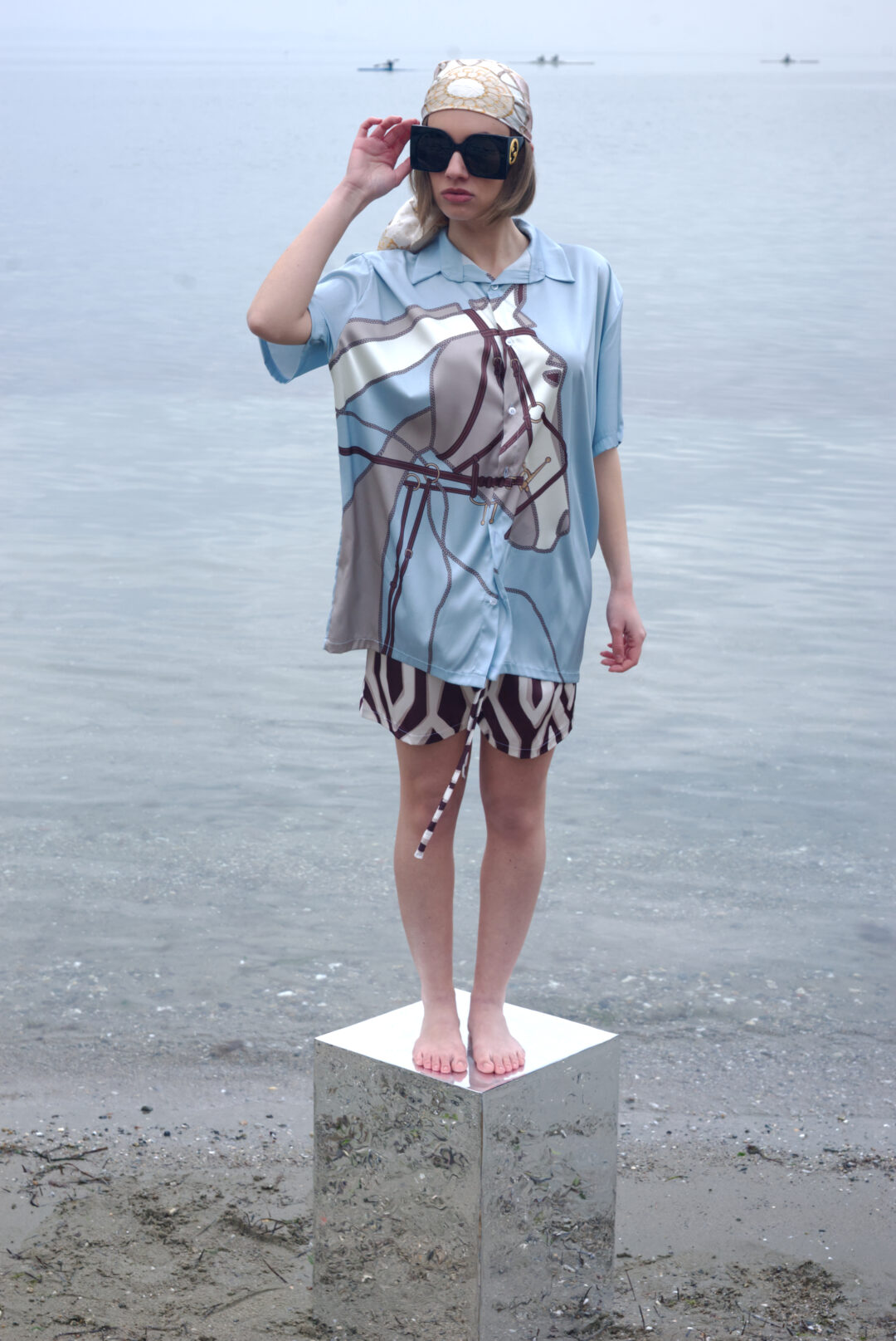 Πουκάμισο σατέν κοντομάνικο print horse .