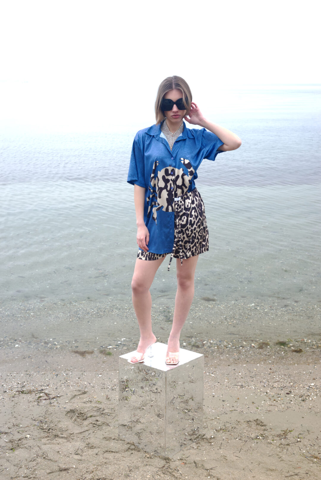 Πουκάμισο σατέν κοντομάνικο print καβουράκι .